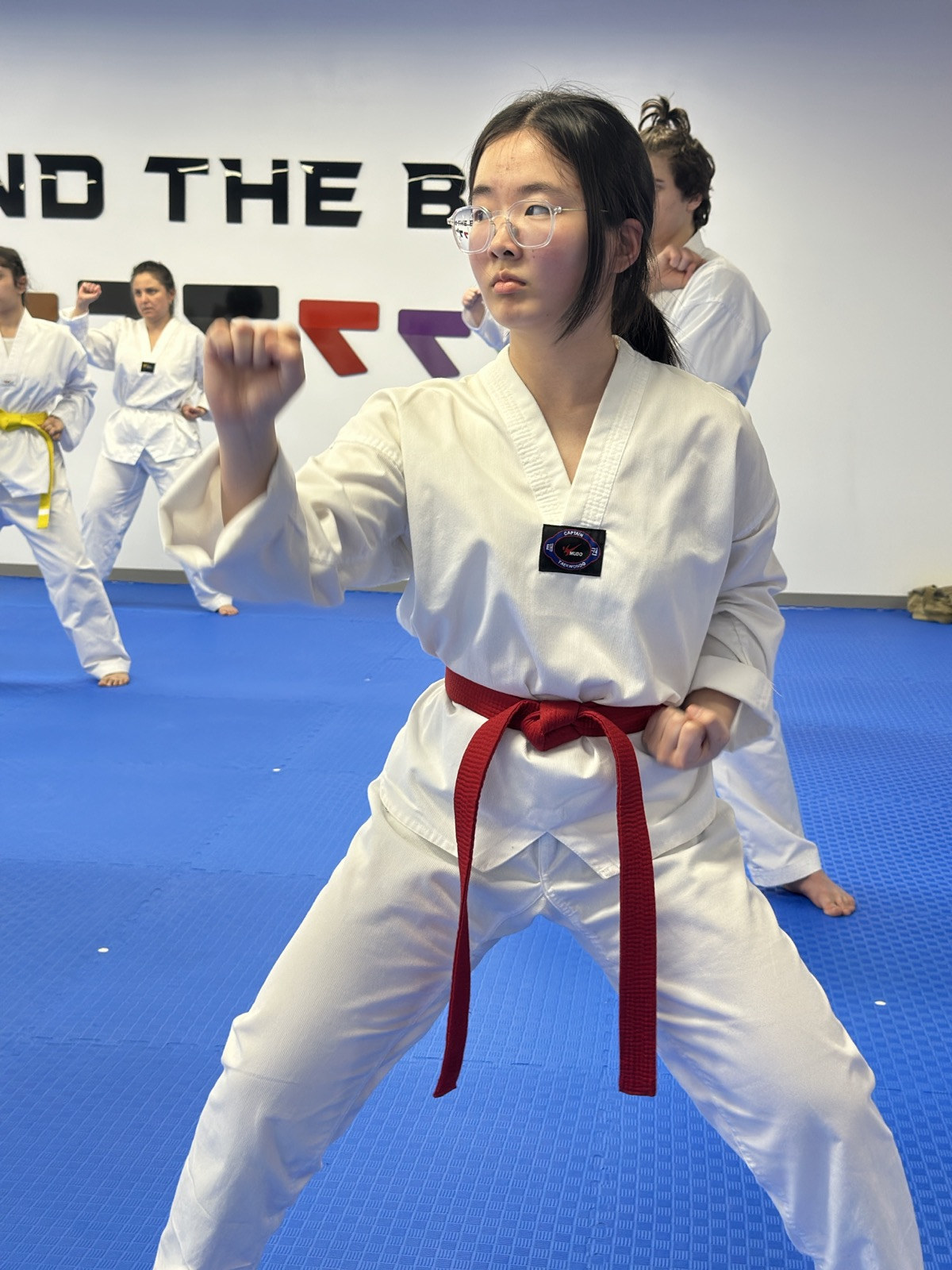 Student practicing a Taekwondo stance at Unity Taekwondo Chilliwack