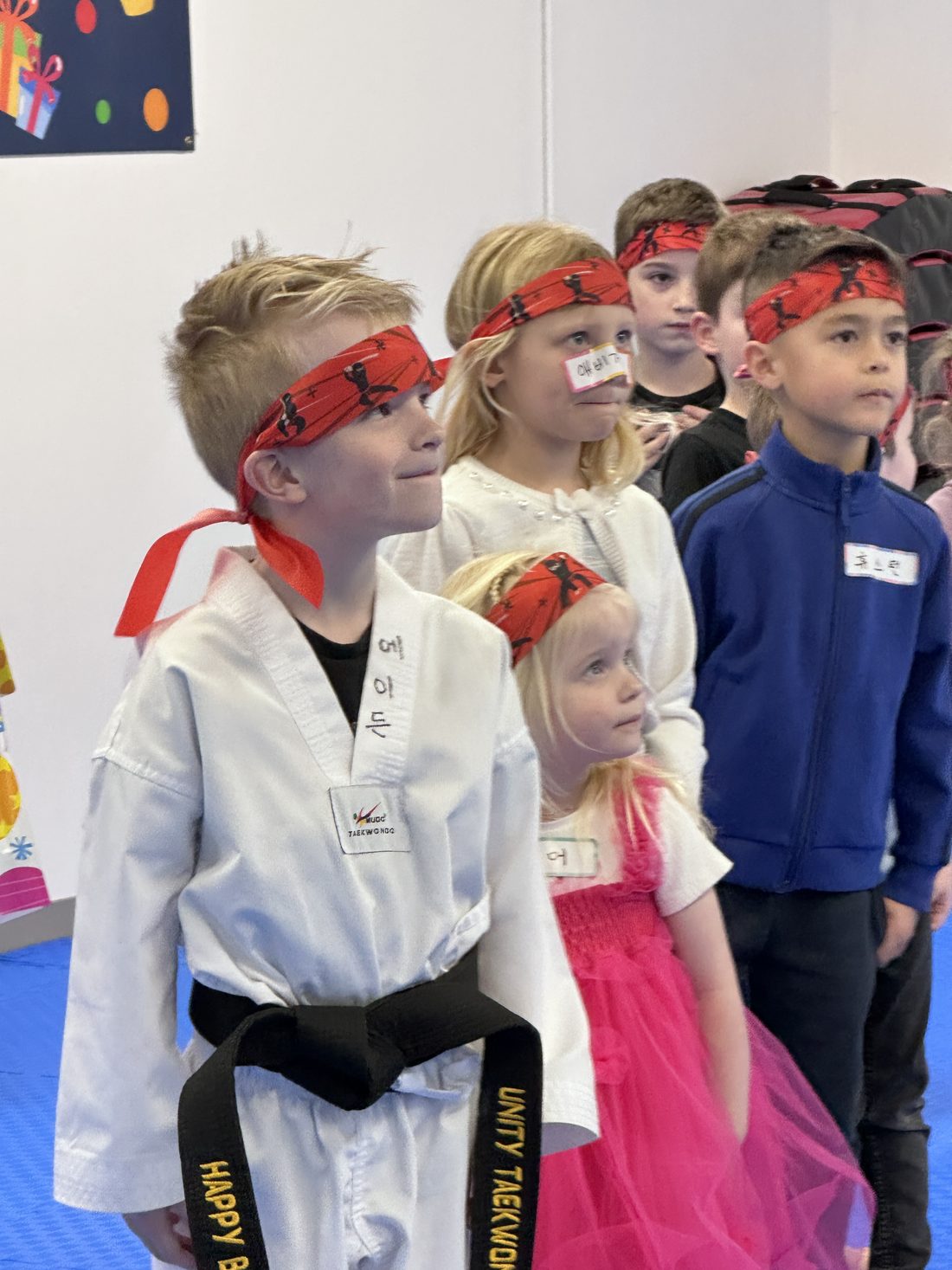 Group of children in uniform at a Unity Taekwondo birthday party