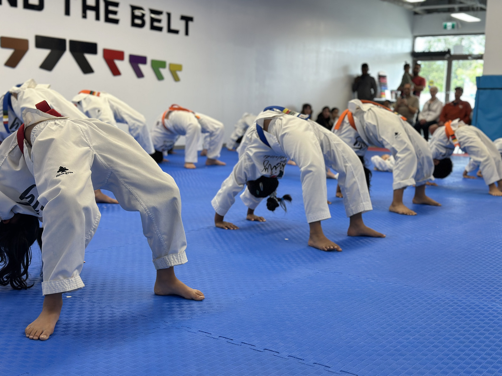 Kids training in an active taekwondo class at Unity Taekwondo in Chilliwack, BC